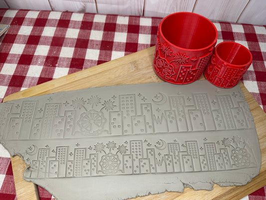NEW size added - City Scape Texture Roller - from the March 2023 mystery box, repeating pattern, plastic 3D printed