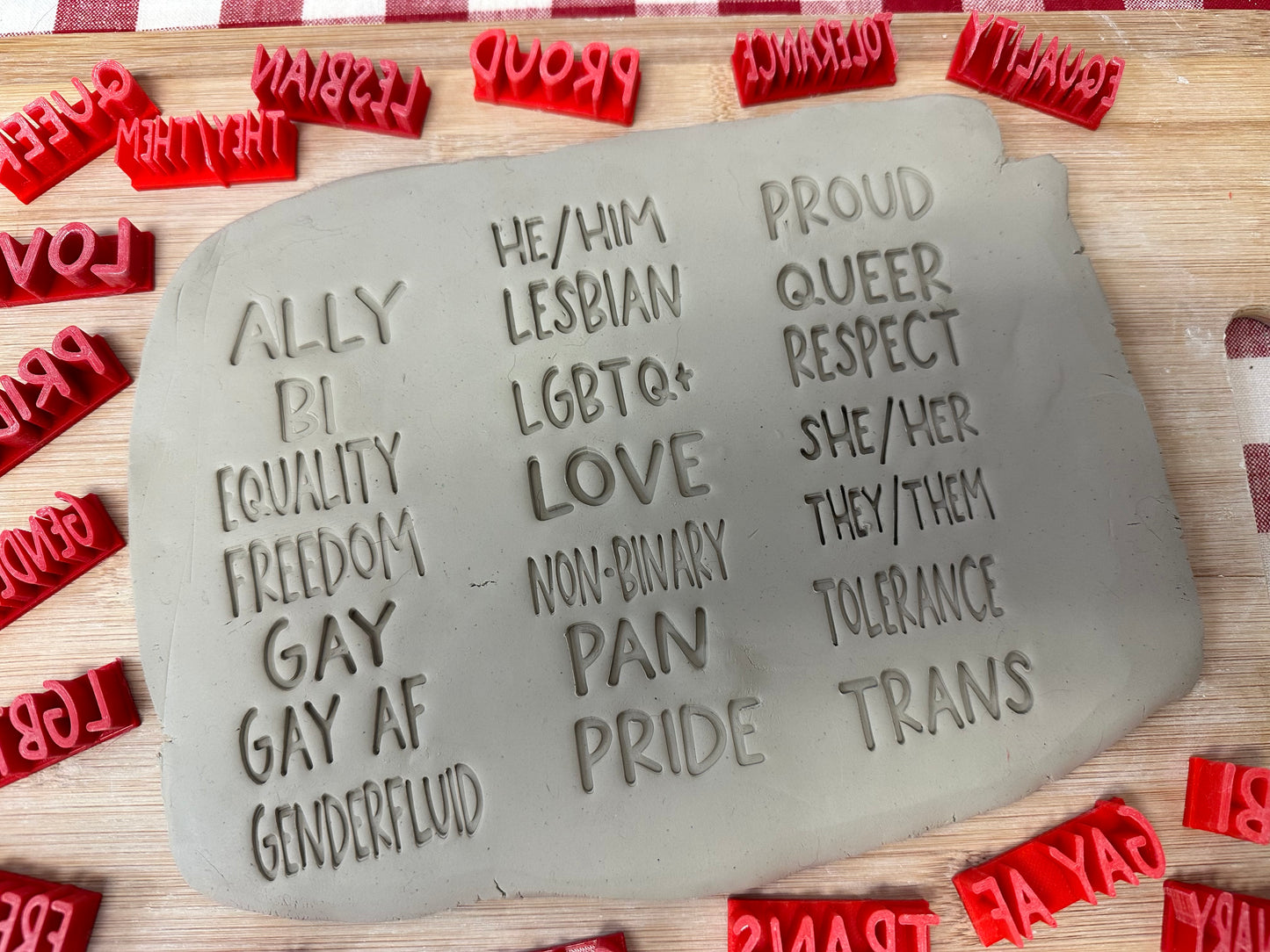 Pride Words Pottery Stamps - LGBTQ+, Ally, Proud, Gay, She/Her, etc, 3D Printed, choose word