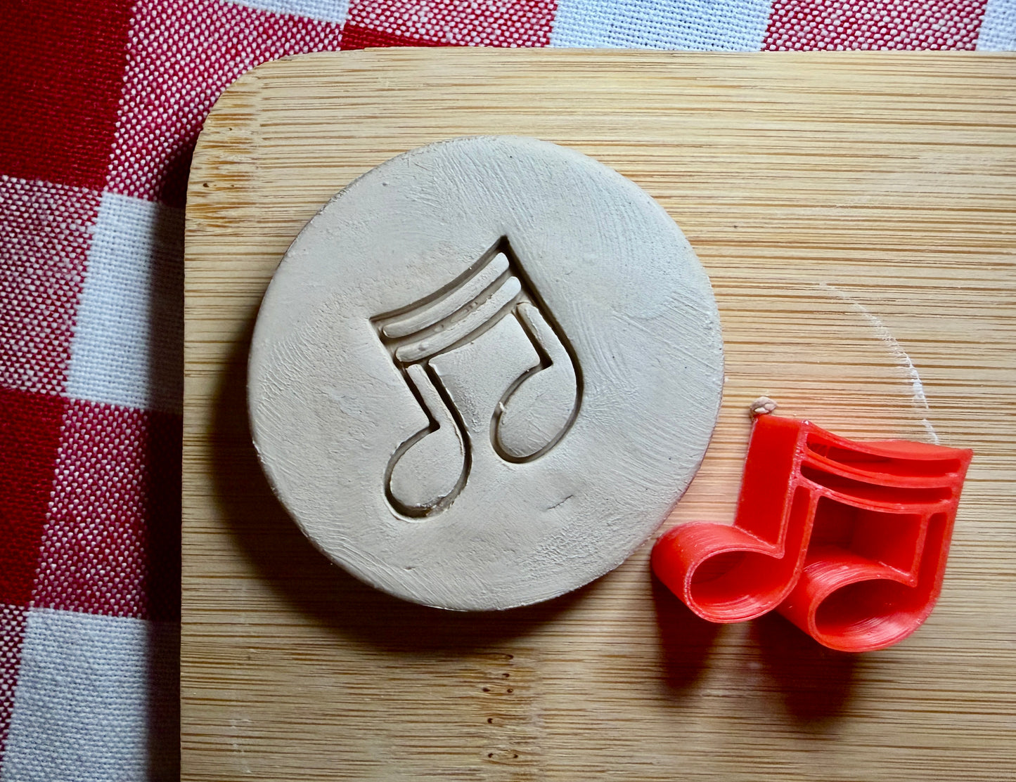 Mini Double Music Note Pottery Stamp - June 2026 stamp of the month, plastic 3D printed, multiple sizes