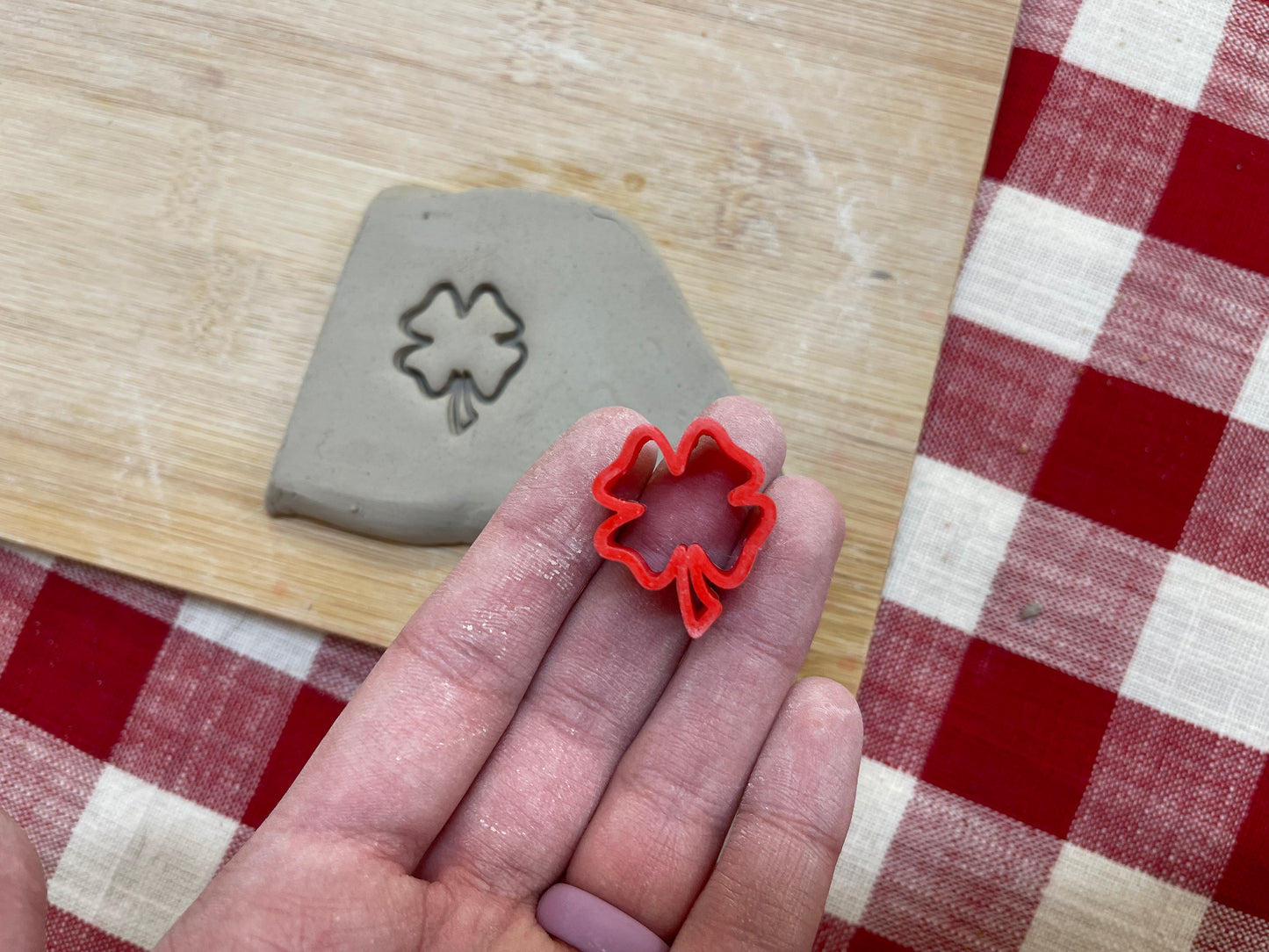 4 leaf Clover mini pottery stamp, February 2021 stamp of the month - Pottery Tool, plastic 3d printed