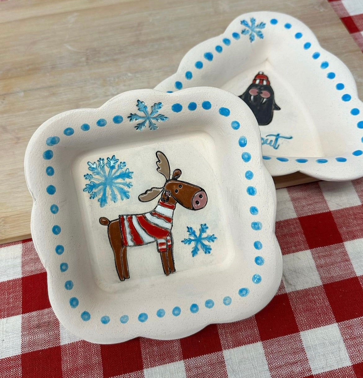 Pottery Stamp, Cute Moose with Winter Sweater design - September 2023 mystery box, multiple sizes available