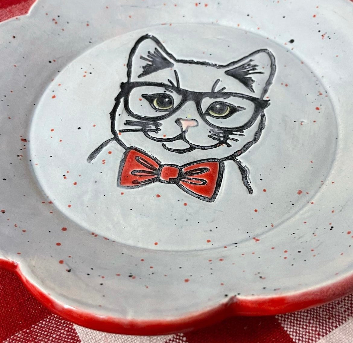 Cat Face w/ Bowtie and Glasses - plastic 3D printed, multiple sizes