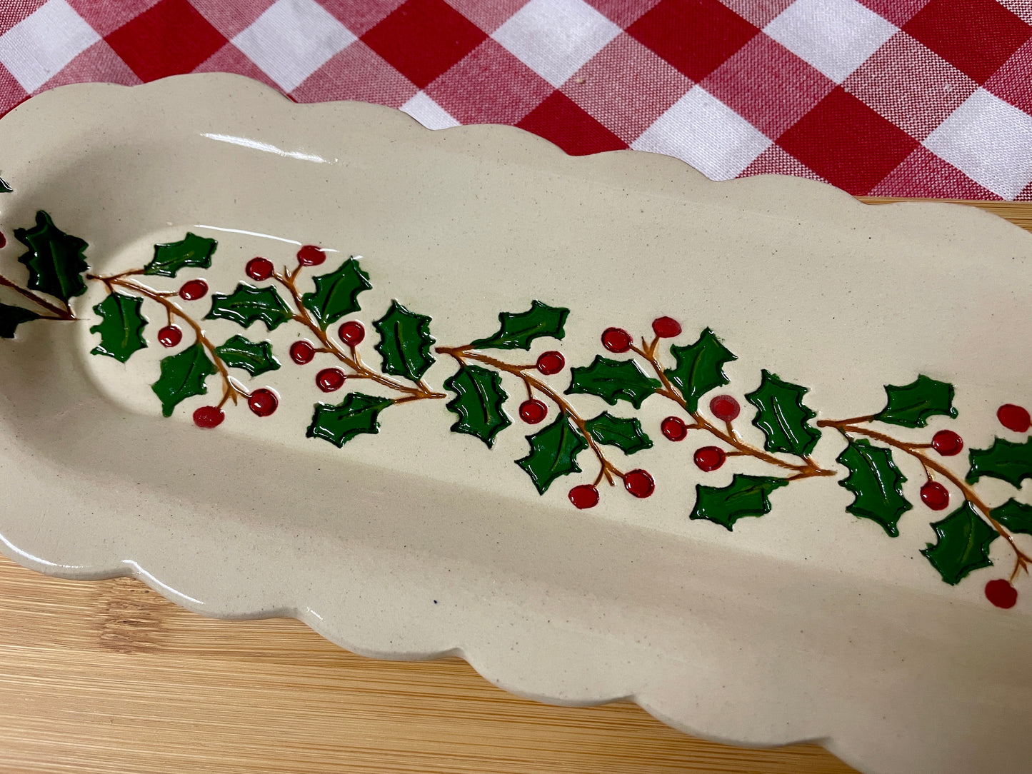 Christmas Holly and berries Pottery Roller - Border Stamp, Repeating pattern, Plastic 3d printed