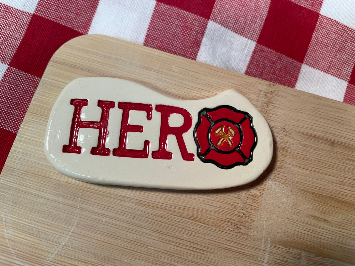 "Hero" - Firefighter Pottery Stamp - word stamp First Responders themed November 2024 Mystery Box, multiple sizes available