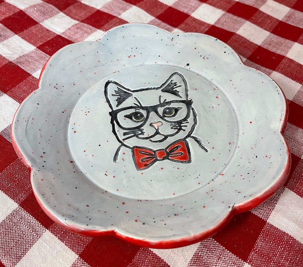 Cat Face w/ Bowtie and Glasses - plastic 3D printed, multiple sizes