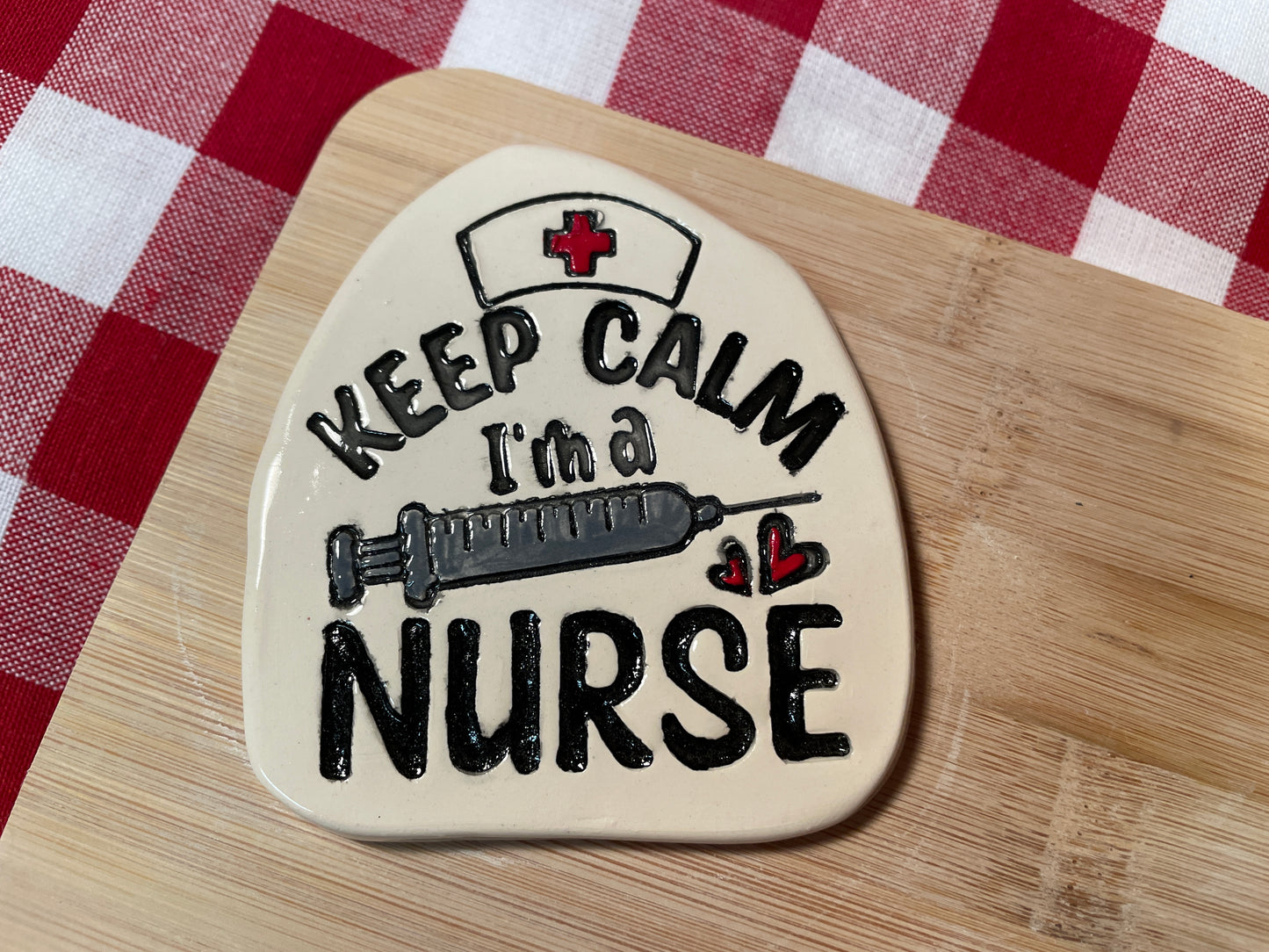 "Keep Calm I'm A Nurse" Word Pottery Stamp - First Responders themed November 2024 Mystery Box, multiple sizes available