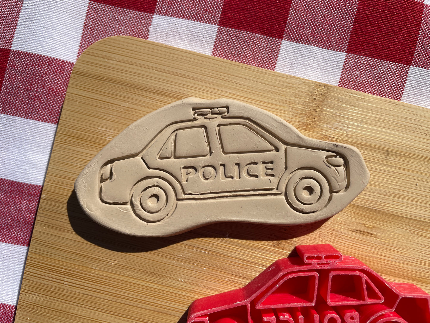 Police Car Pottery Stamp - First Responders themed November 2024 Mystery Box, multiple sizes available