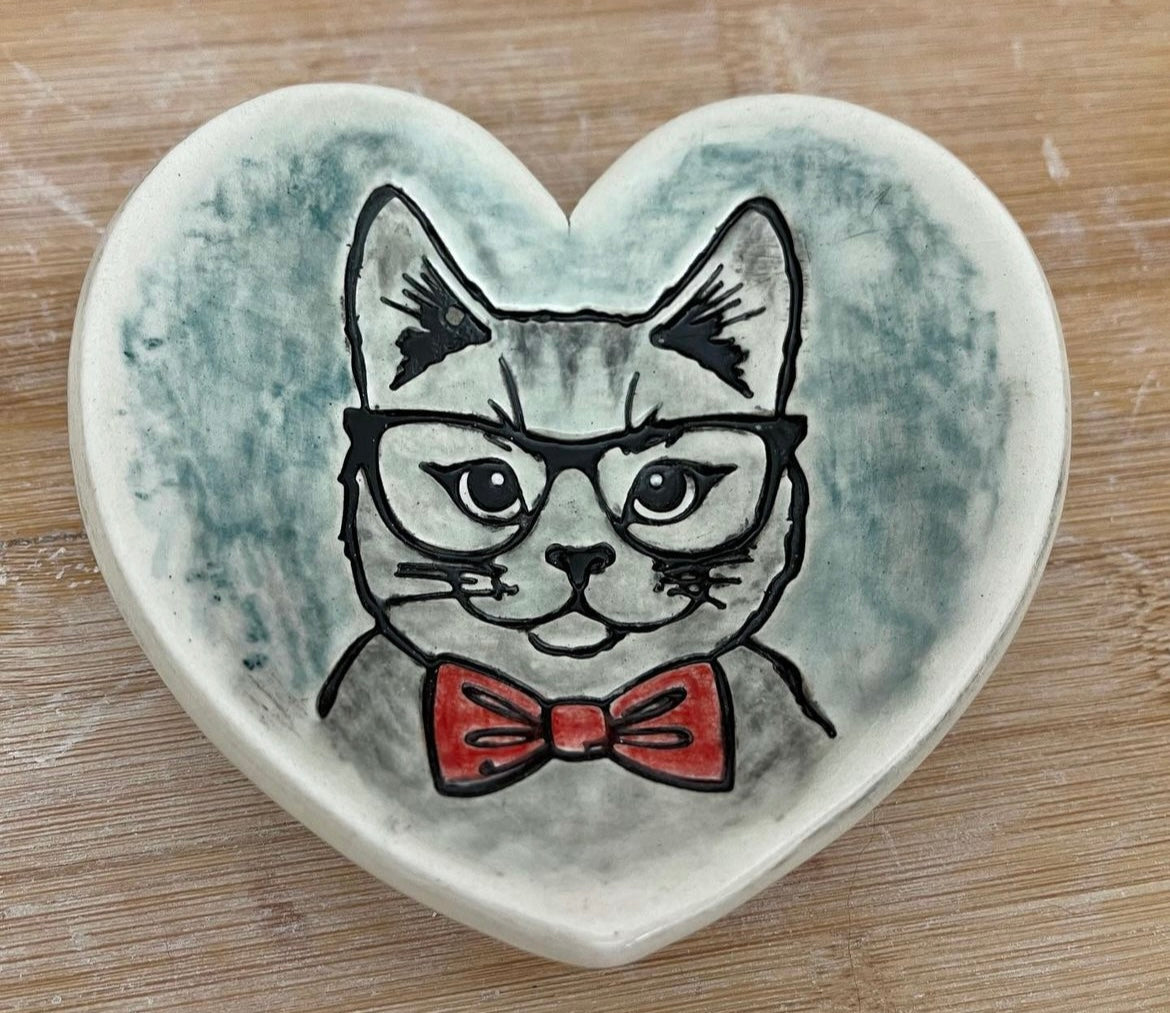 Cat Face w/ Bowtie and Glasses - plastic 3D printed, multiple sizes