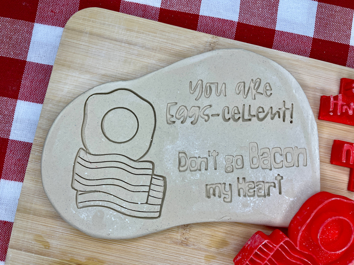 Bacon and Egg stamp, "You are Eggs-cellent!" and "Don't go Bacon my Heart" Word Stamps, Each or Set - December 2024 Valentines - Punny Food themed Mystery Box, multiple sizes available