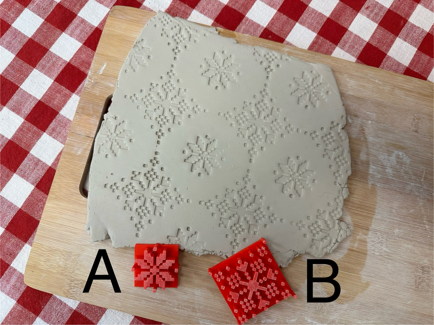 Sweater style Quilt Star and Snowflake designs - pottery stamp - each or set