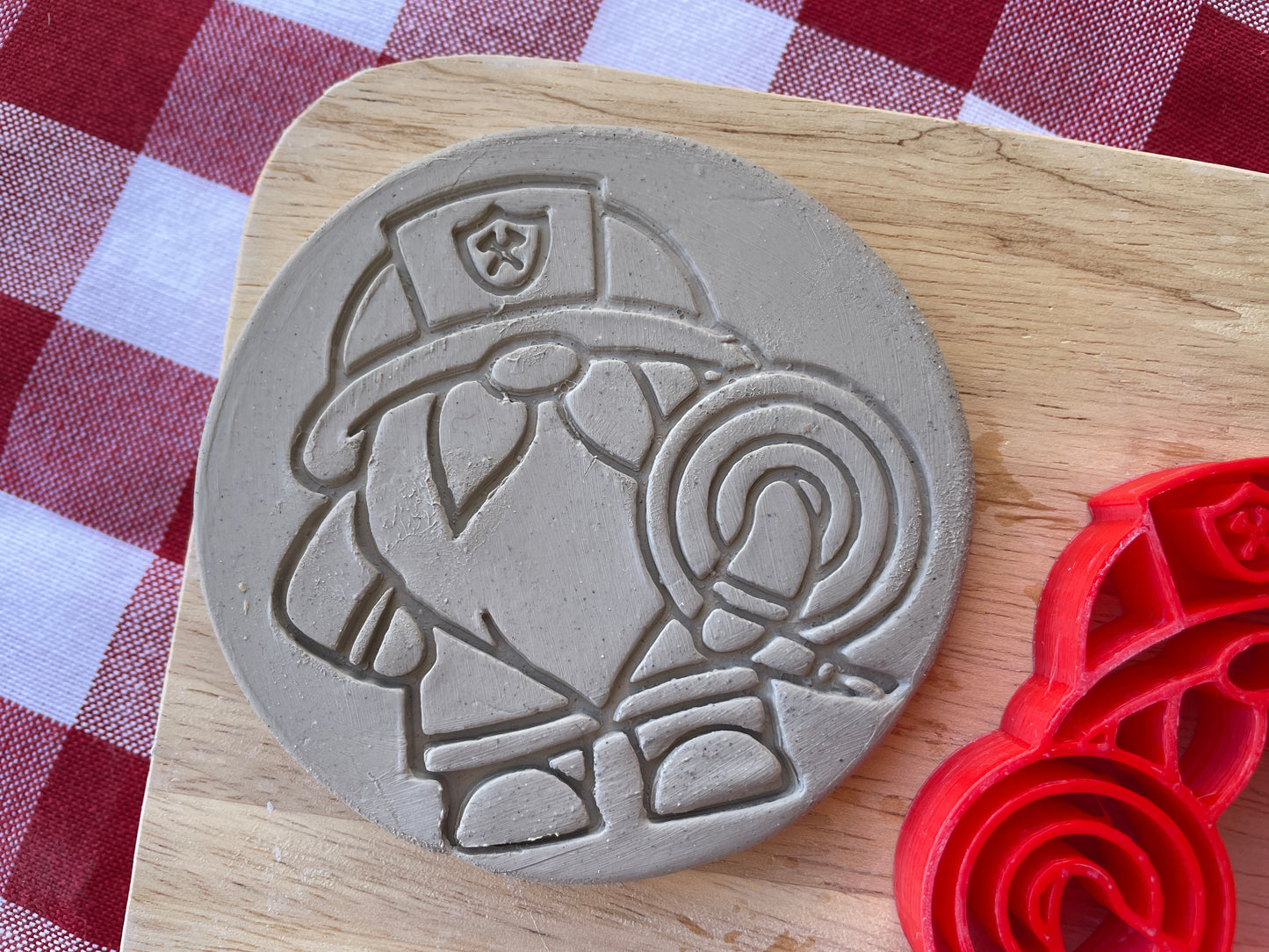 Firefighter Gnome Pottery Stamp - First Responders themed November 2024 Mystery Box, multiple sizes available