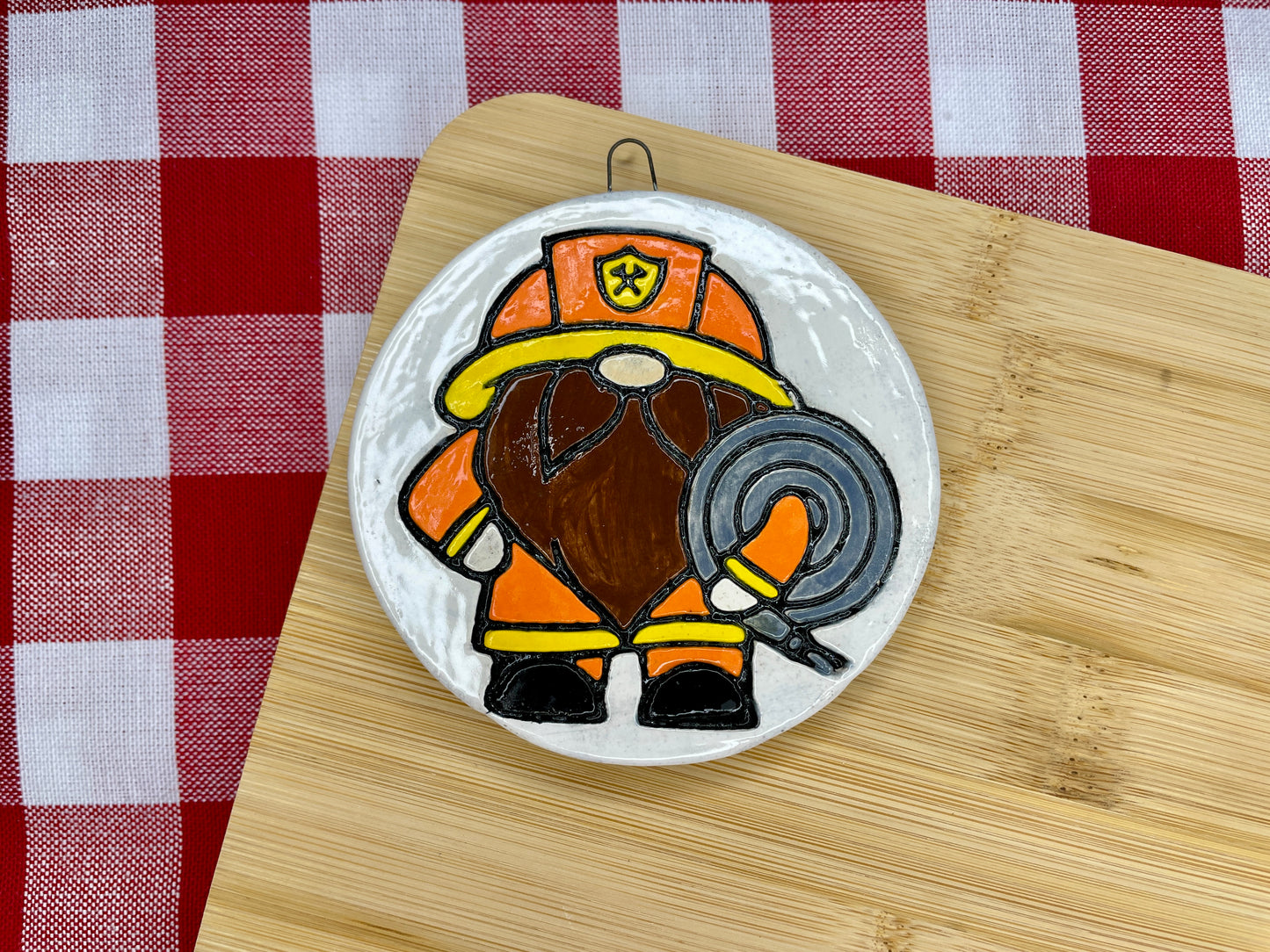 Firefighter Gnome Pottery Stamp - First Responders themed November 2024 Mystery Box, multiple sizes available