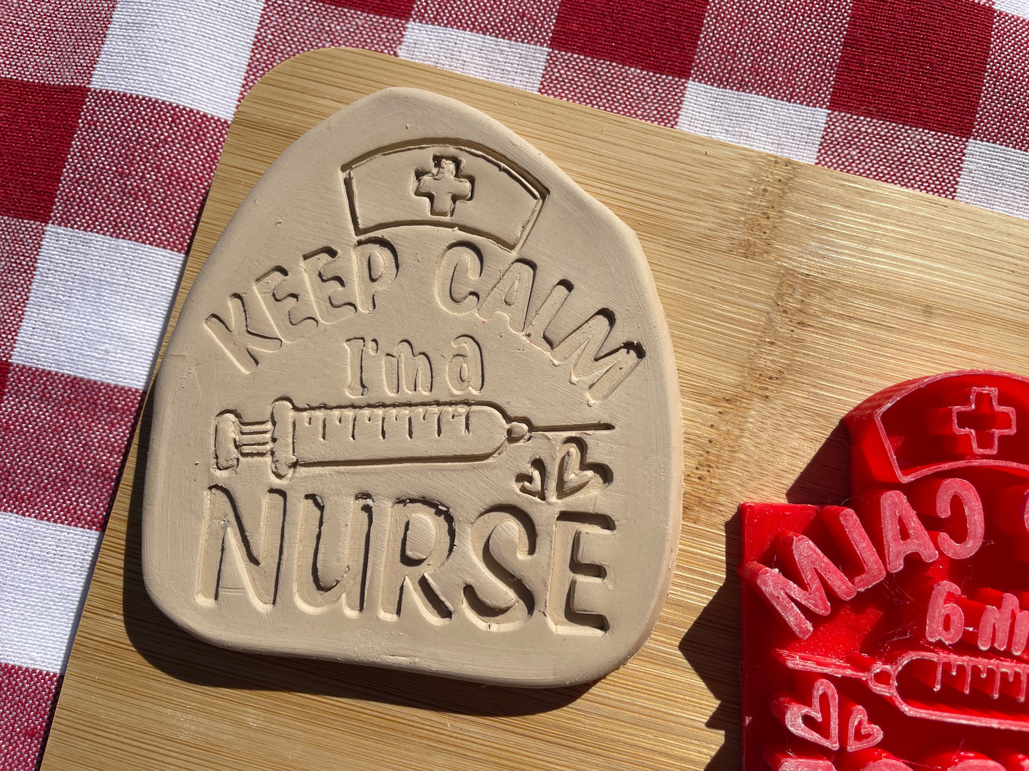 "Keep Calm I'm A Nurse" Word Pottery Stamp - First Responders themed November 2024 Mystery Box, multiple sizes available