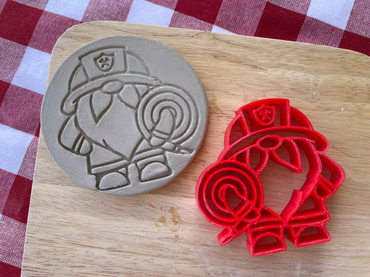 Firefighter Gnome Pottery Stamp - First Responders themed November 2024 Mystery Box, multiple sizes available