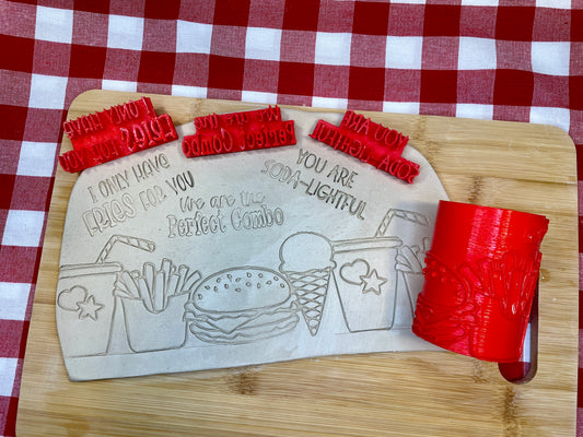 Burger, Fries, Soda, Ice Cream Fast Food Roller, "We are the Perfect Combo", "You Are Soda-Lightful" and "I Only Have Fries For You" Word Stamps, Each or Set - December 2024 Valentines - Punny Food themed Mystery Box, multiple sizes available