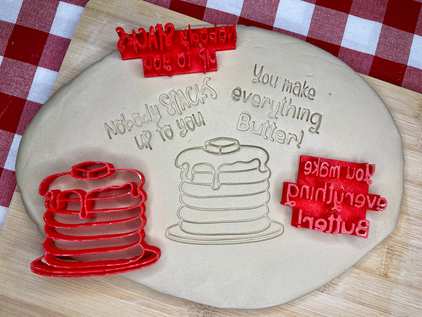 Pancakes stamp, "Nobody STACKS up to you" and "You make everything Butter!" Word Stamps, Each or Set - December 2024 Valentines - Punny Food themed Mystery Box, multiple sizes available