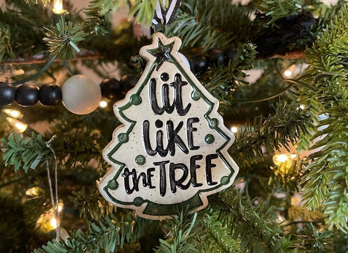 "Lit like the Tree" or plain Christmas tree pottery stamp w/ optional ornament cutter - Pottery Tool, plastic 3d printed, multiple sizes available