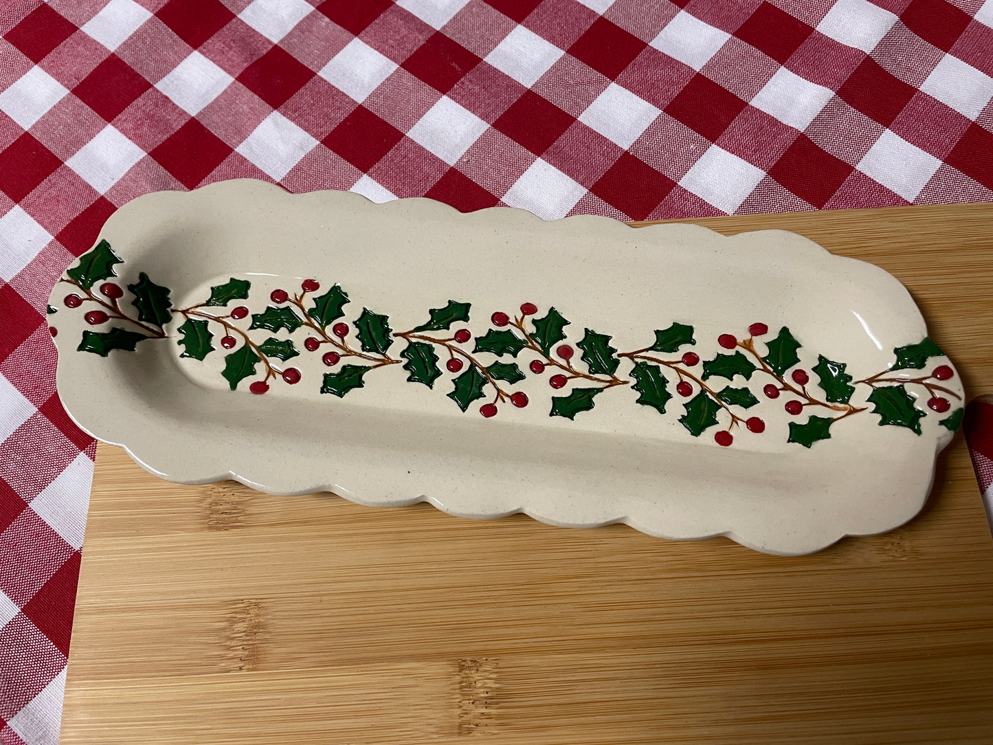 Christmas Holly and berries Pottery Roller - Border Stamp, Repeating pattern, Plastic 3d printed