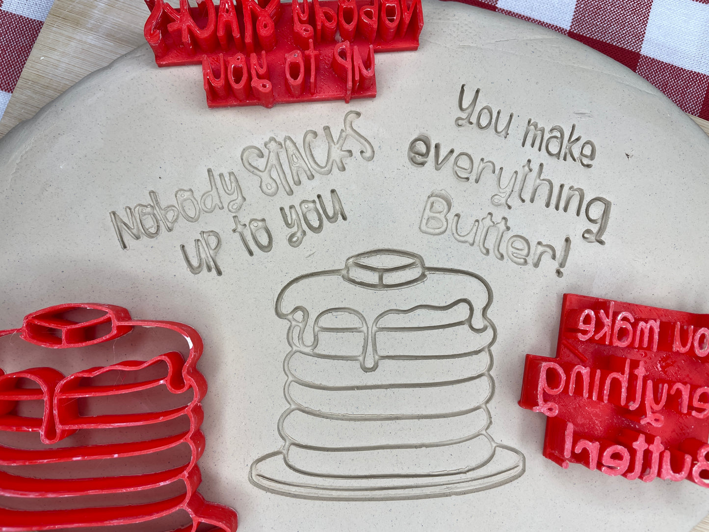 Pancakes stamp, "Nobody STACKS up to you" and "You make everything Butter!" Word Stamps, Each or Set - December 2024 Valentines - Punny Food themed Mystery Box, multiple sizes available