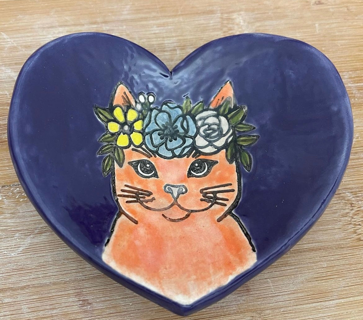 Cat Face w/ Floral Wreath, Pottery Stamp - plastic 3D printed, multiple sizes