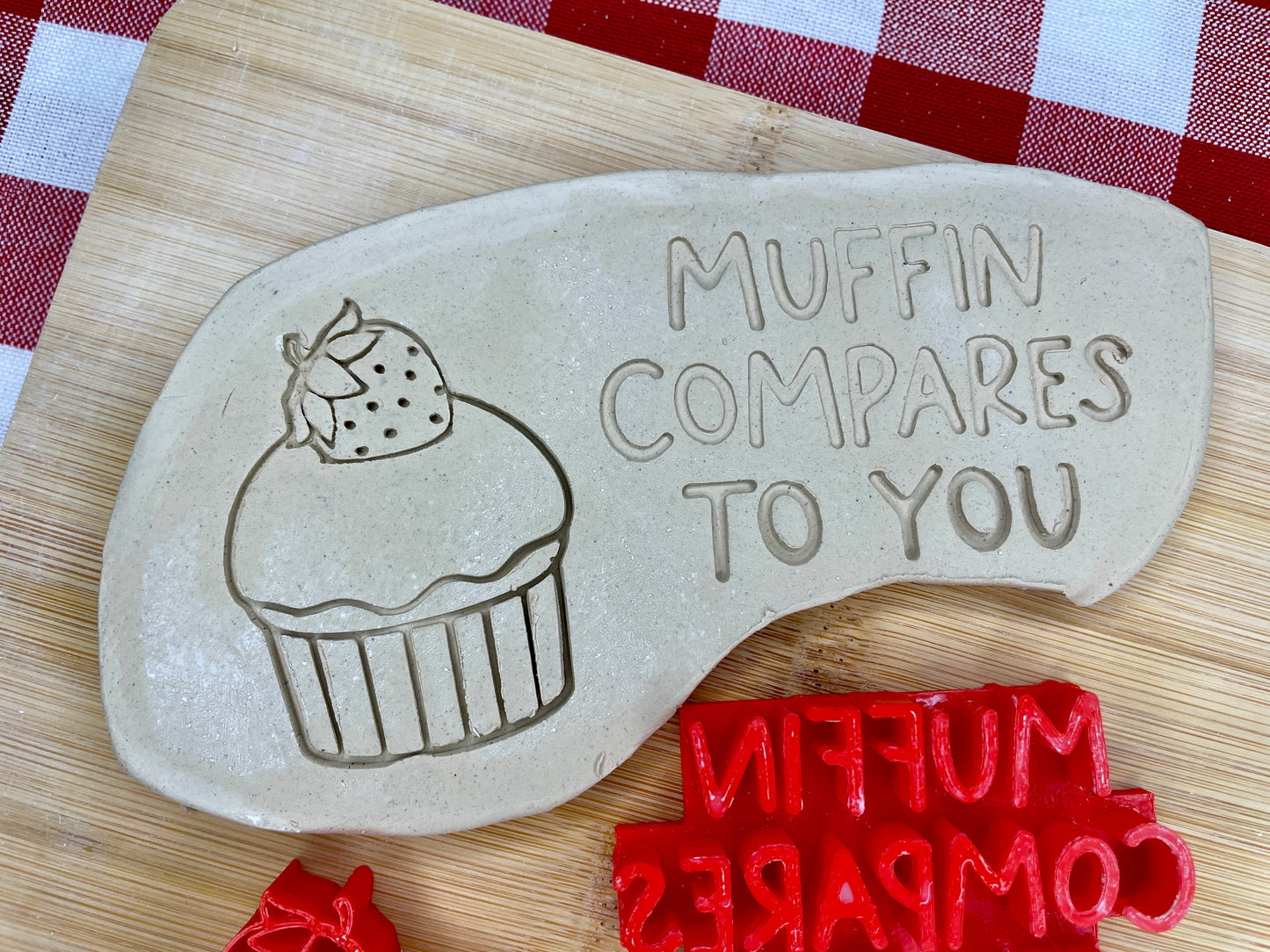 Muffin stamp and "MUFFIN COMPARES TO YOU" Word Stamp, Each or Set - December 2024 Valentines - Punny Food themed Mystery Box, multiple sizes available