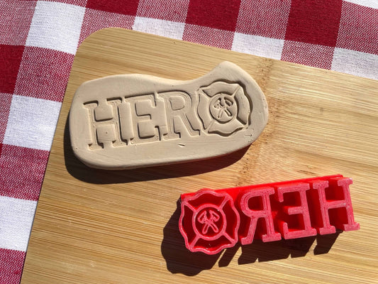 "Hero" - Firefighter Pottery Stamp - word stamp First Responders themed November 2024 Mystery Box, multiple sizes available