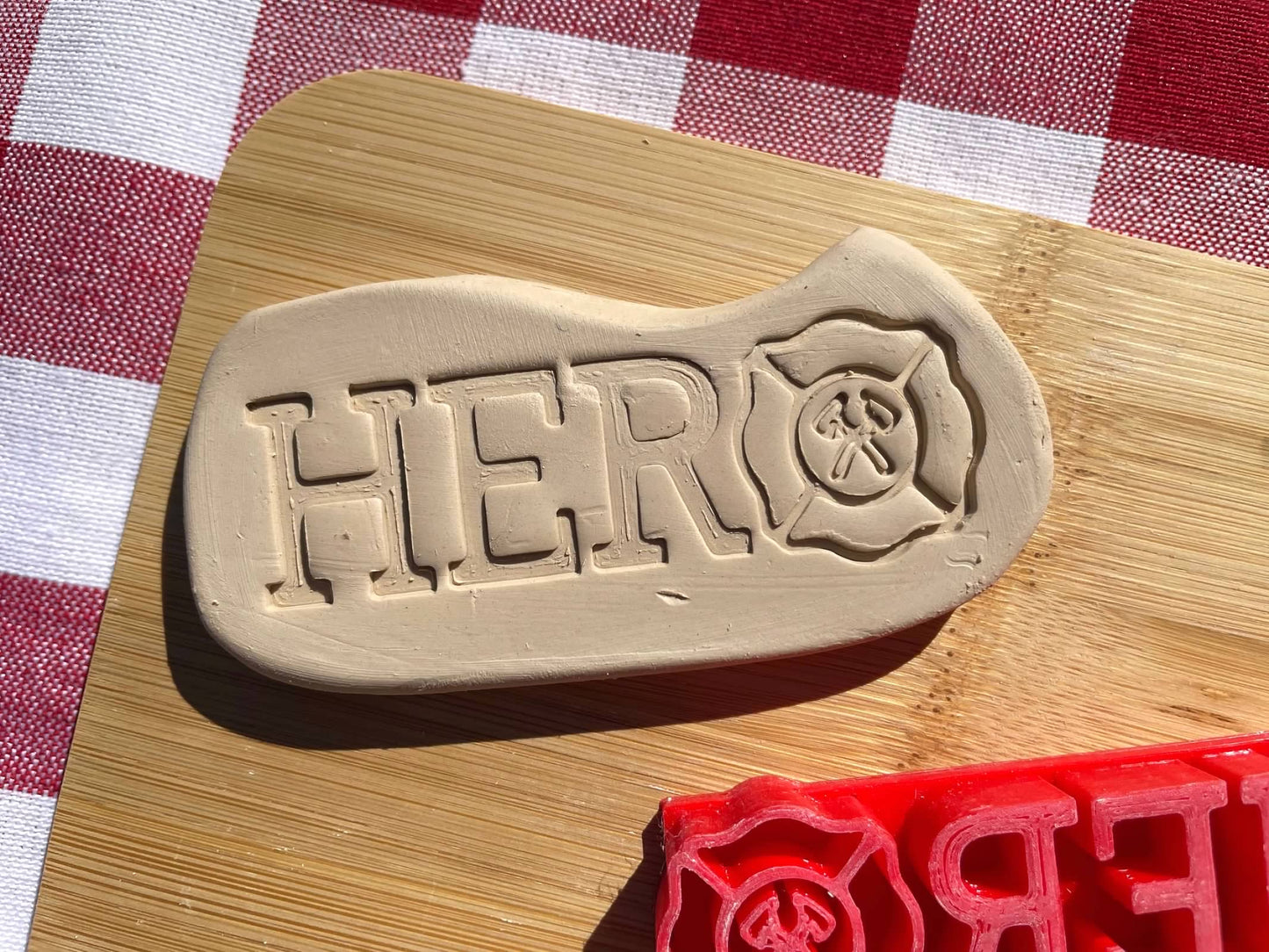 "Hero" - Firefighter Pottery Stamp - word stamp First Responders themed November 2024 Mystery Box, multiple sizes available