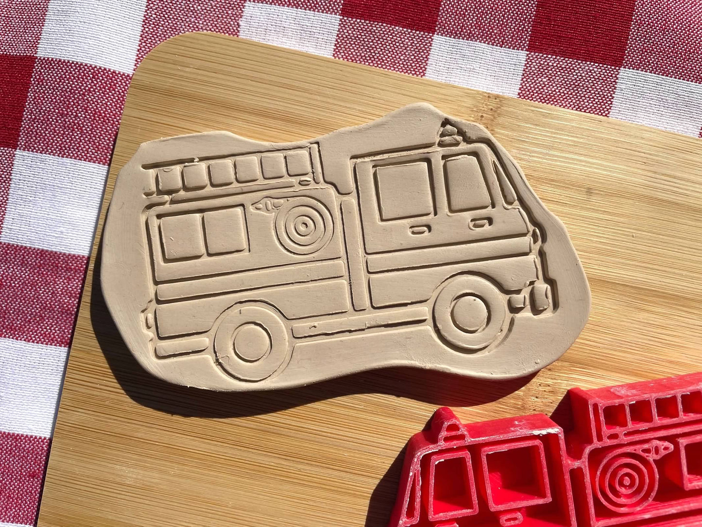 Fire Truck Pottery Stamp - First Responders themed November 2024 Mystery Box, multiple sizes available