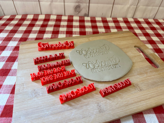 "Welcome to our..." Cabin, Lake house, Porch, etc. word stamp - Pottery Tool, plastic 3d printed, multiple sizes available