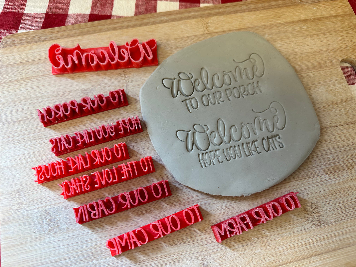 "Welcome to our..." Cabin, Lake house, Porch, etc. word stamp - Pottery Tool, plastic 3d printed, multiple sizes available