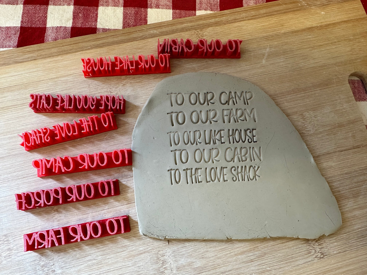 "Welcome to our..." Cabin, Lake house, Porch, etc. word stamp - Pottery Tool, plastic 3d printed, multiple sizes available