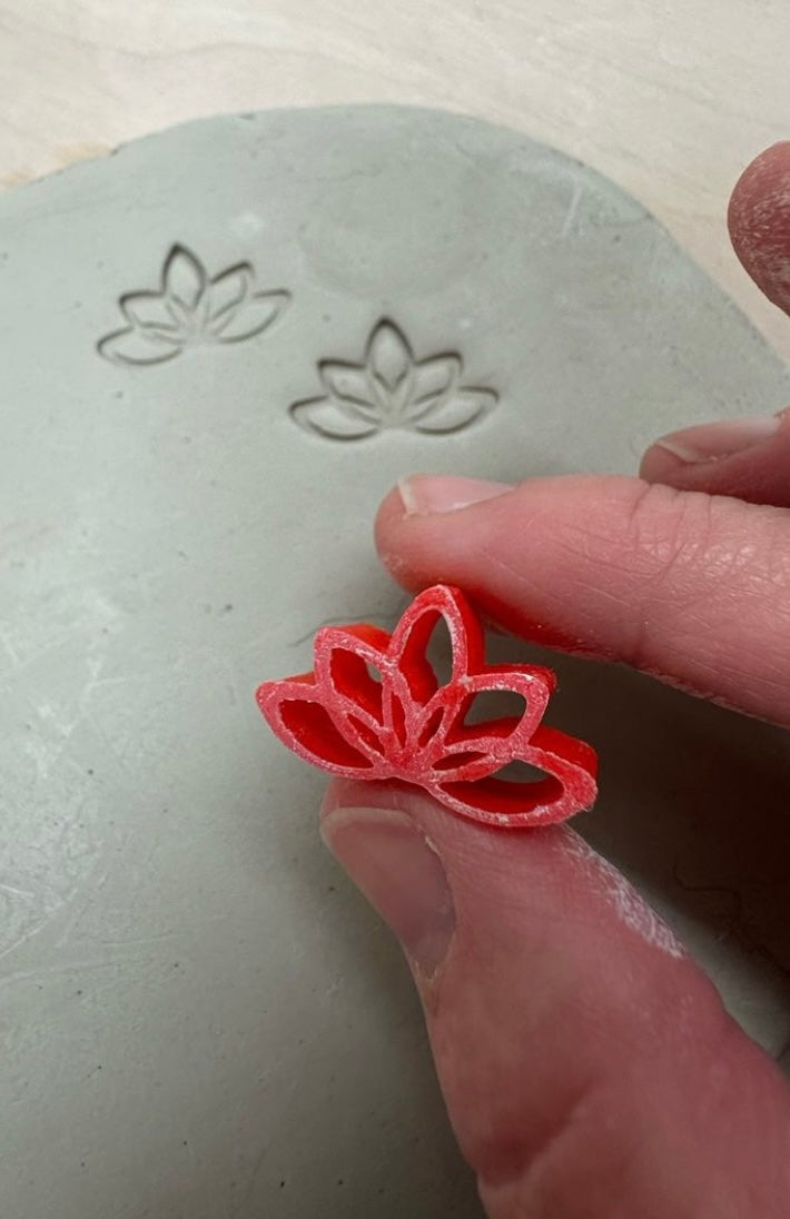 Mini Decorative Lotus Flourish Pottery Stamp - July 2024 stamp of the month, plastic 3D printed, multiple sizes