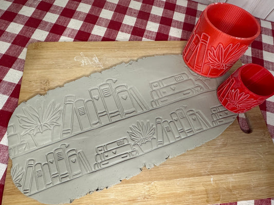 NEW size added - Books on a Shelf w/ Plant Texture Roller - from the August 2023 mystery box, plastic 3D printed, repeating pattern