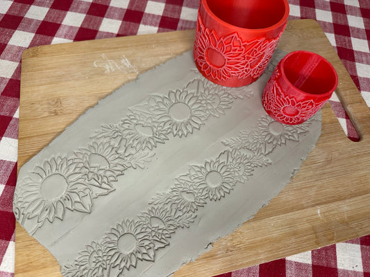 NEW size added - Sunflower Pottery Roller, Border Stamp - Repeating pattern, Plastic 3d printed
