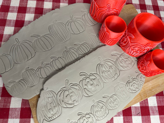 NEW size added - Pumpkin or Jack-o-Lantern Pottery Roller, each or Set, Repeating pattern, 2 designs