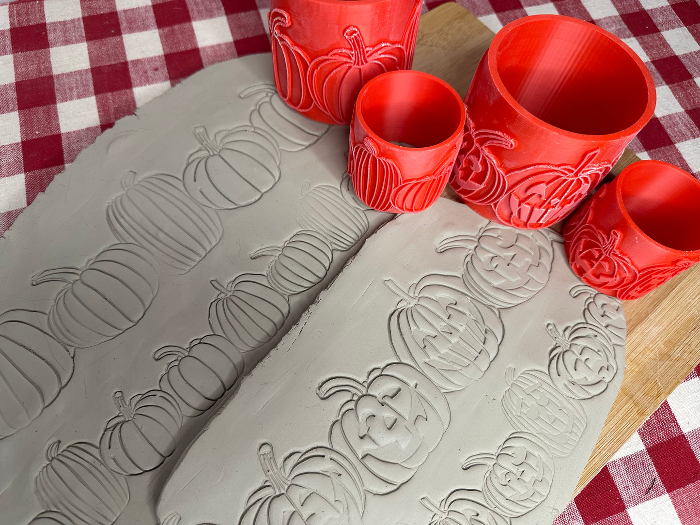 NEW size added - Pumpkin or Jack-o-Lantern Pottery Roller, each or Set, Repeating pattern, 2 designs