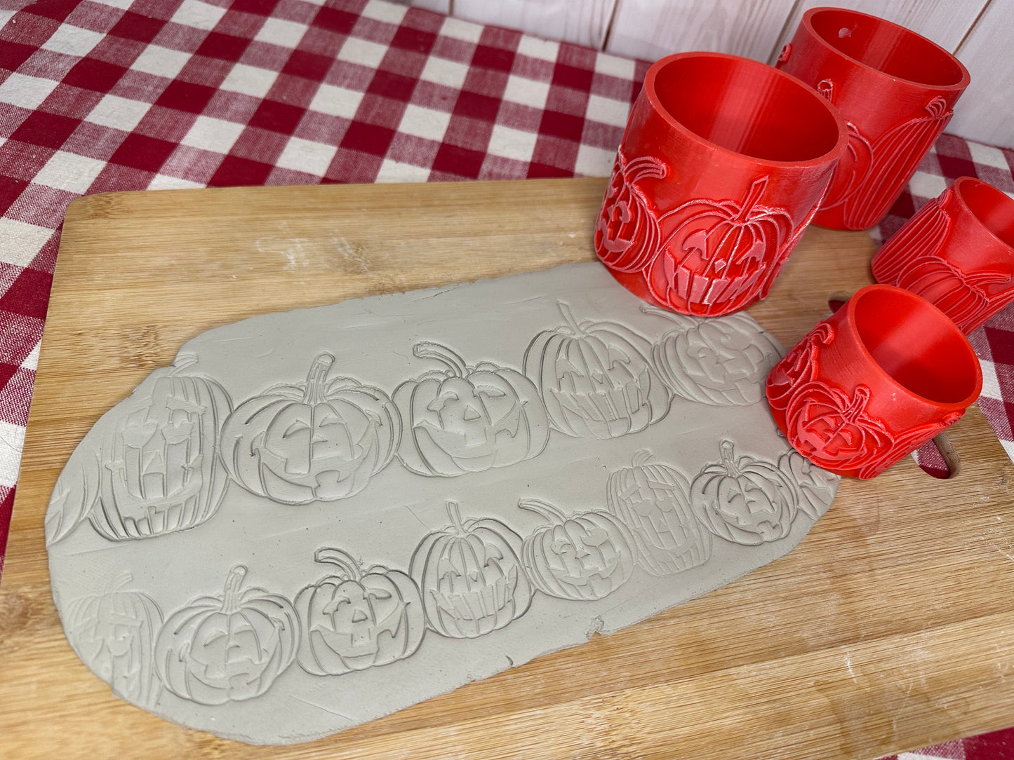 NEW size added - Pumpkin or Jack-o-Lantern Pottery Roller, each or Set, Repeating pattern, 2 designs