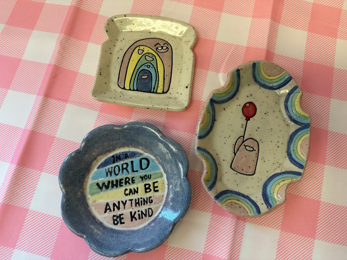 Deb Ouzts collaboration design Nugget stamps, Rainbow Nuggets and word stamp "In a world where you can be anything Be Kind" Pottery Stamp for Charity, Limited edition Pink, 100% of sale is donated to Deb for Breast cancer medical bills