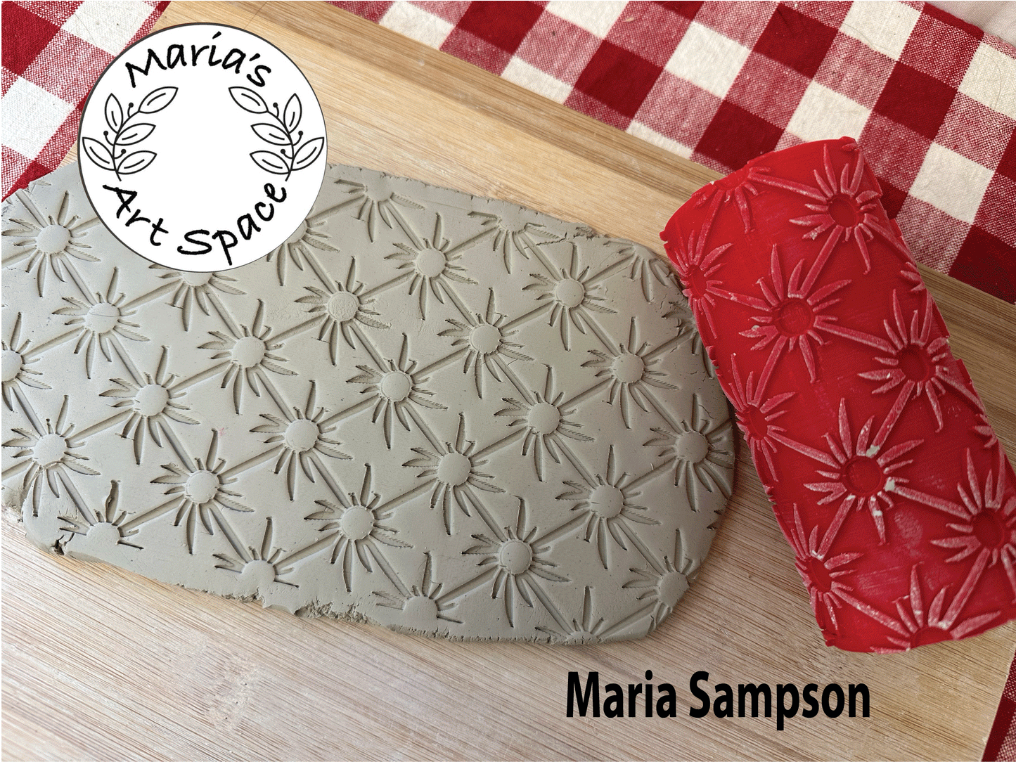 Tufted buttons pattern, Maria Sampson designed Texture Roller - For the ClayShare Whimsical Garden Stacks 3 class