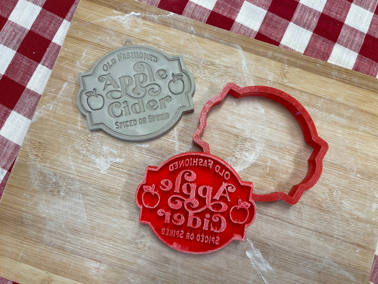 Pottery Stamp, Apple Cider word design, w/optional cutter - from the June 2023 mystery box, multiple sizes available