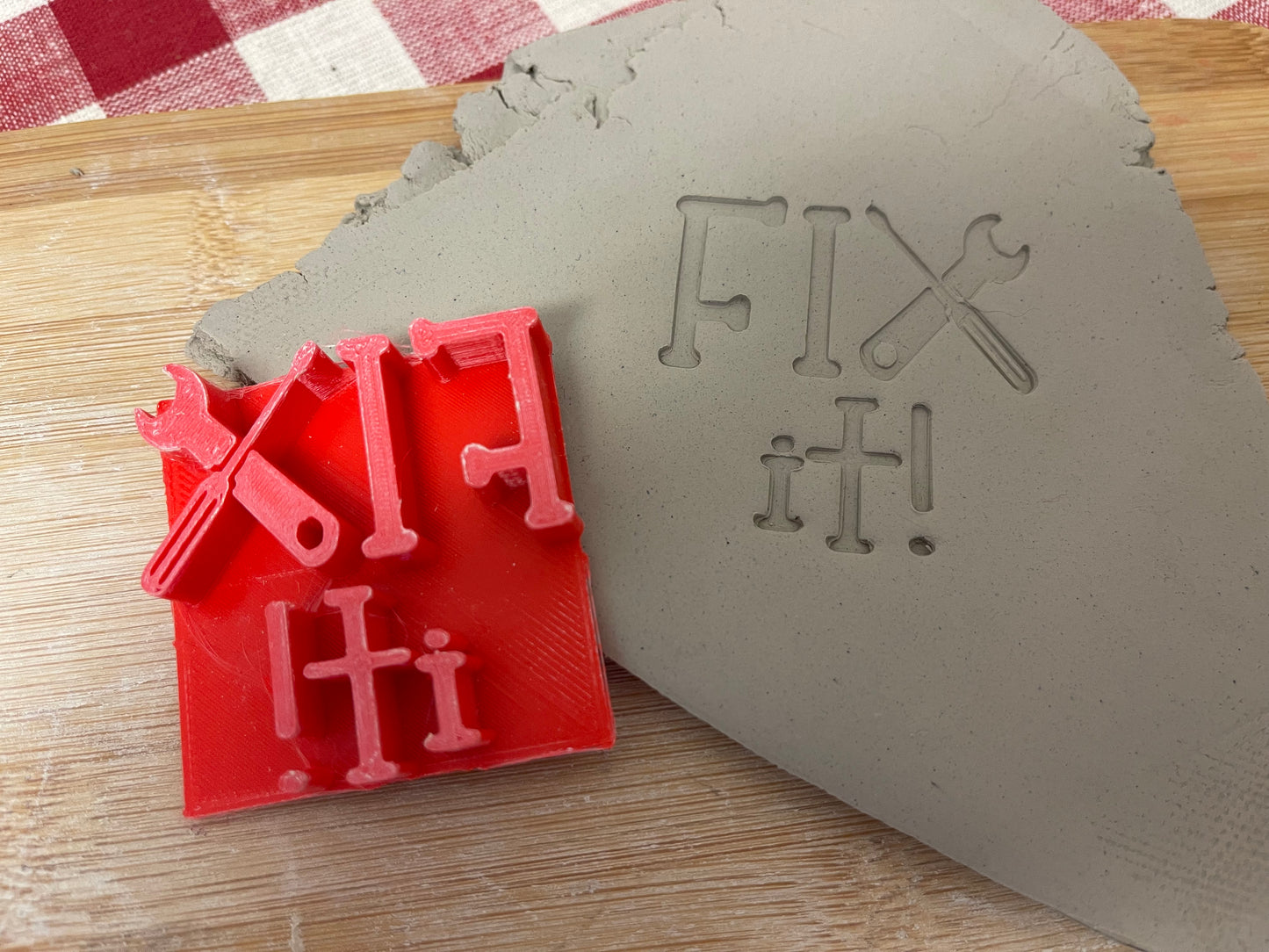 Pottery Stamp, Fix It design, from the April 2023 mystery box, multiple sizes available