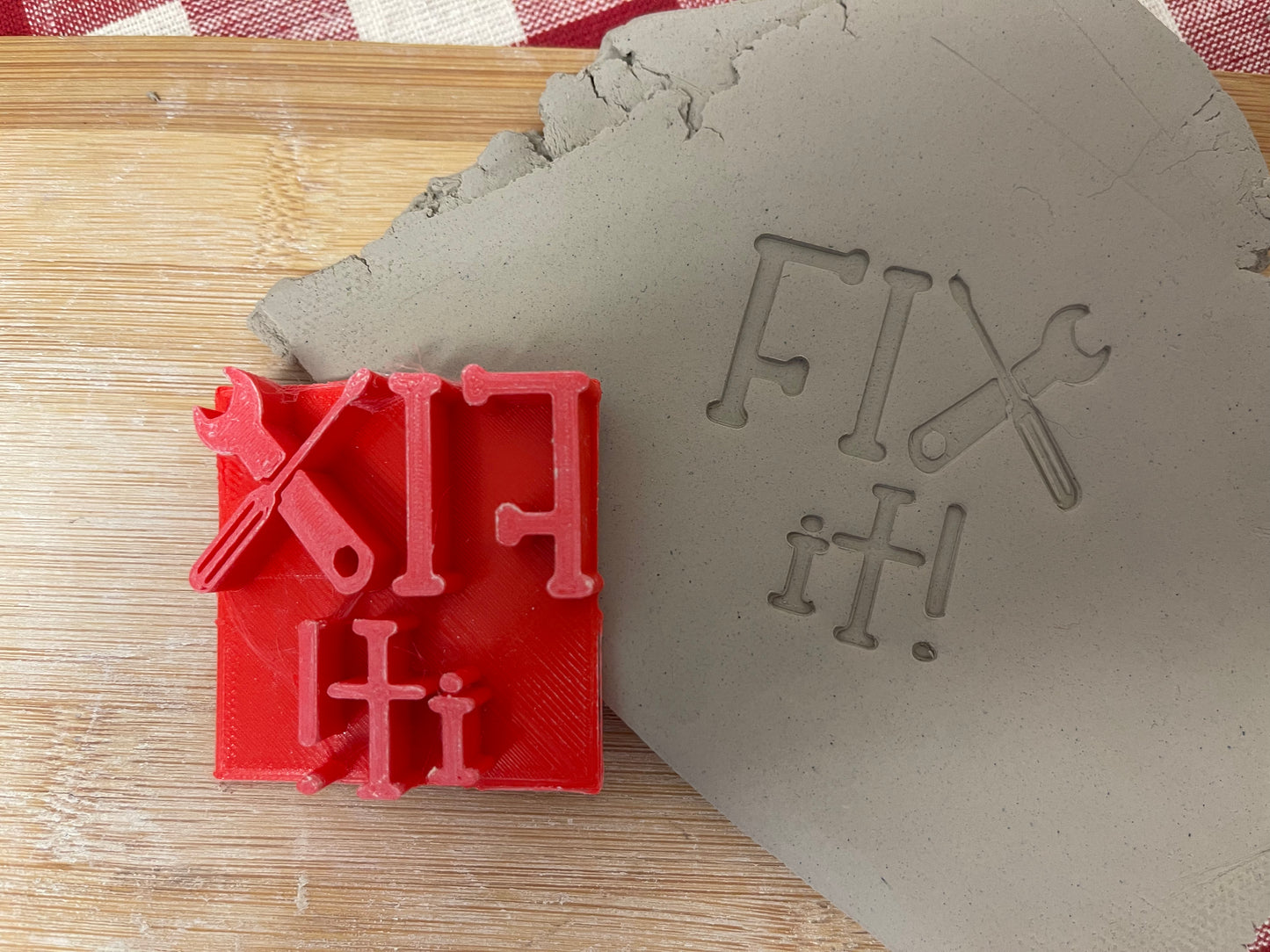 Pottery Stamp, Fix It design, from the April 2023 mystery box, multiple sizes available