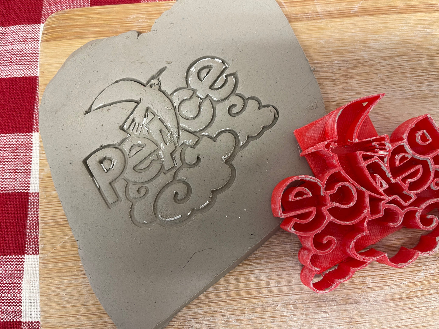 Peace word design with Dove, Pottery stamp, plastic 3d printed, multiple sizes available