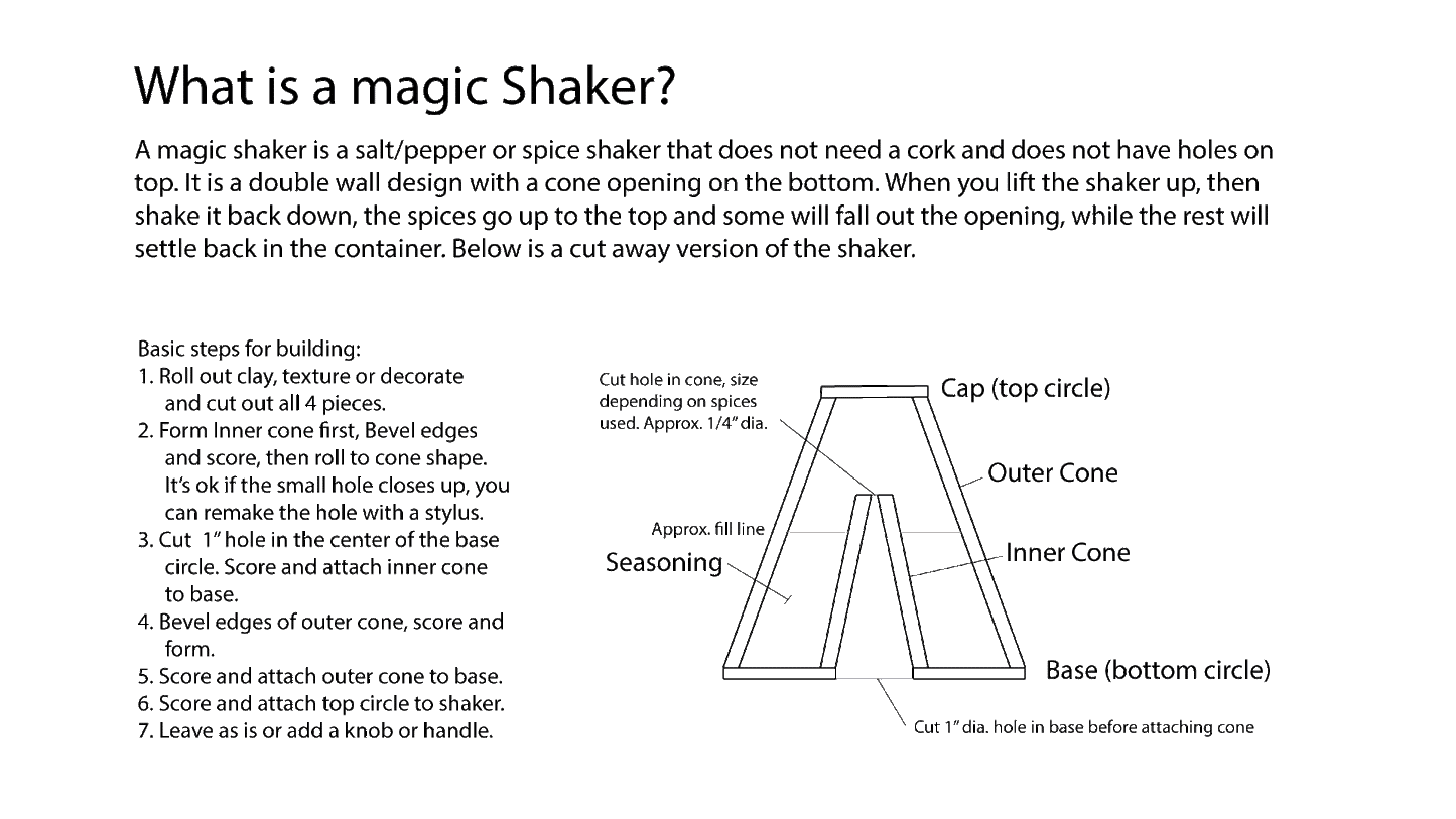 Magic Salt Shaker Template, Tall cone design, Clay Cutter - 3" Base x 5.5" Tall x 1.25" Top Approx. Handbuilding