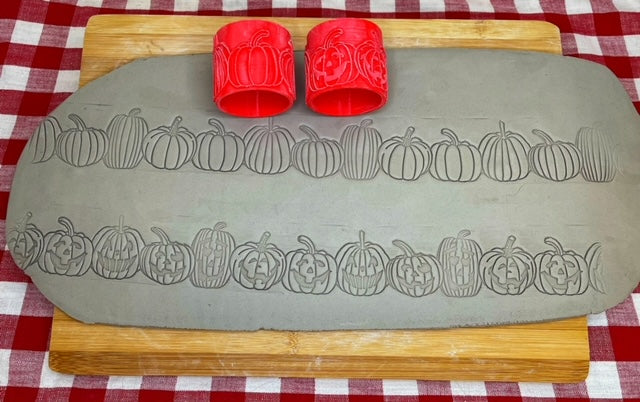 Pumpkin or Jack-o-Lantern Pottery Roller Set, Repeating pattern, 2 designs