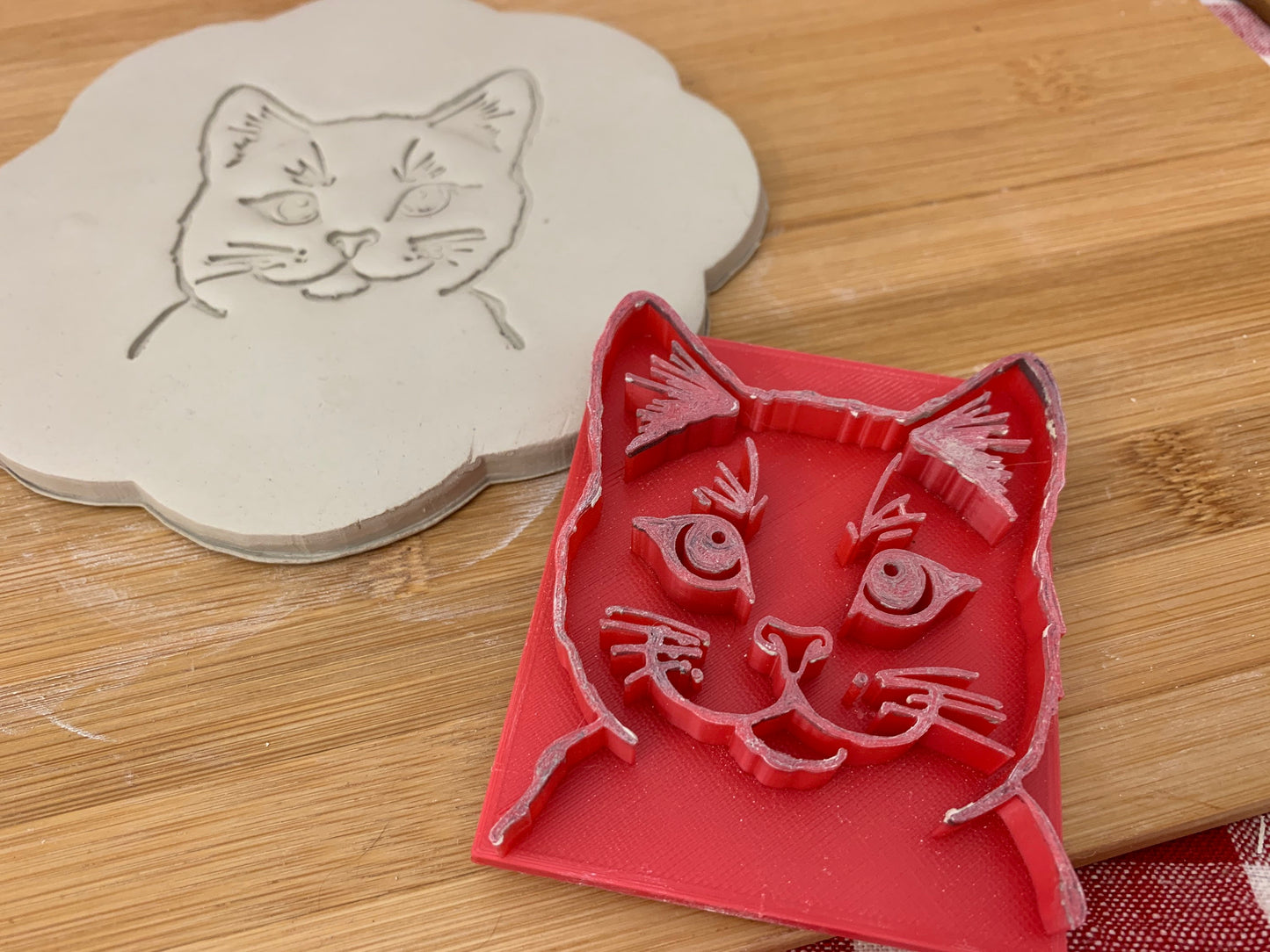 Cat Face pottery stamp - plastic 3D, multiple sizes