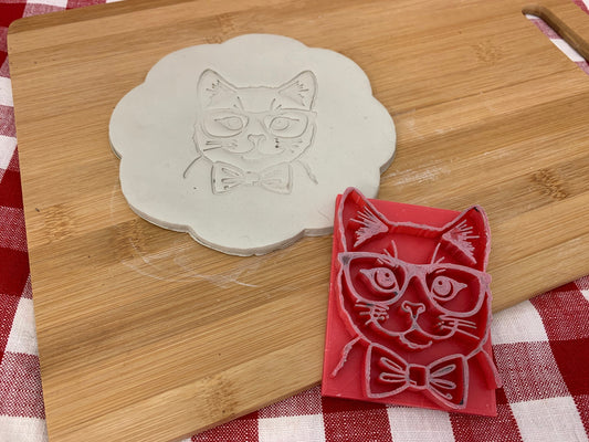 Cat Face w/ Bowtie and Glasses - plastic 3D printed, multiple sizes