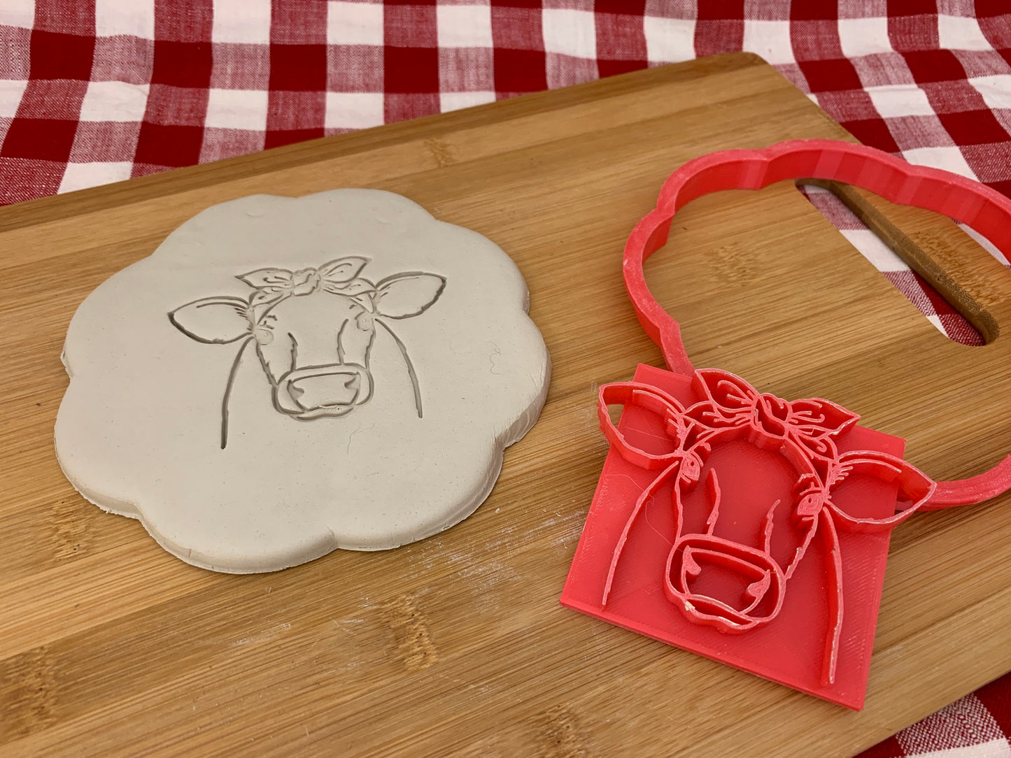 Pottery Stamp, cow face with bandana design - multiple sizes