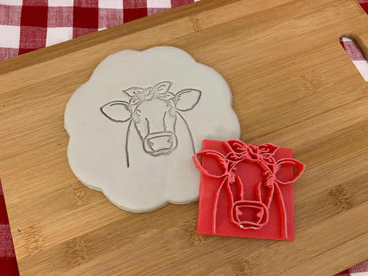 Pottery Stamp, cow face with bandana design - multiple sizes