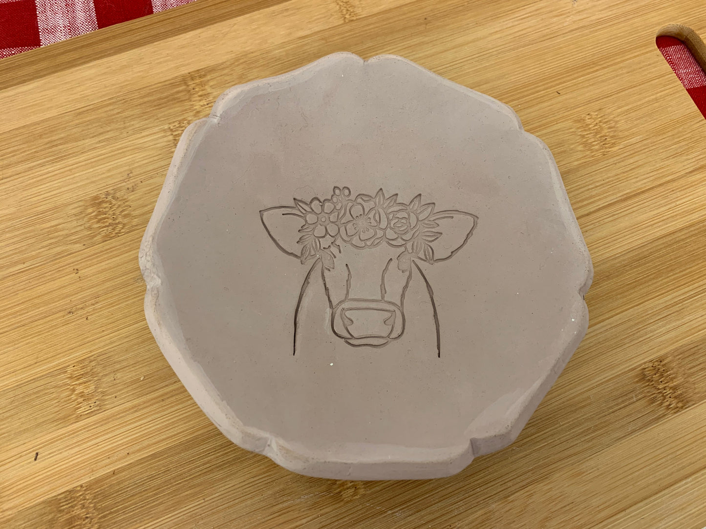 Pottery Stamp, cow face with floral wreath design - multiple sizes
